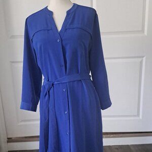 ATTENTION Vintage Stunning Colbolt Blue Belted Roll Cuff Shirt Dress XL EUC